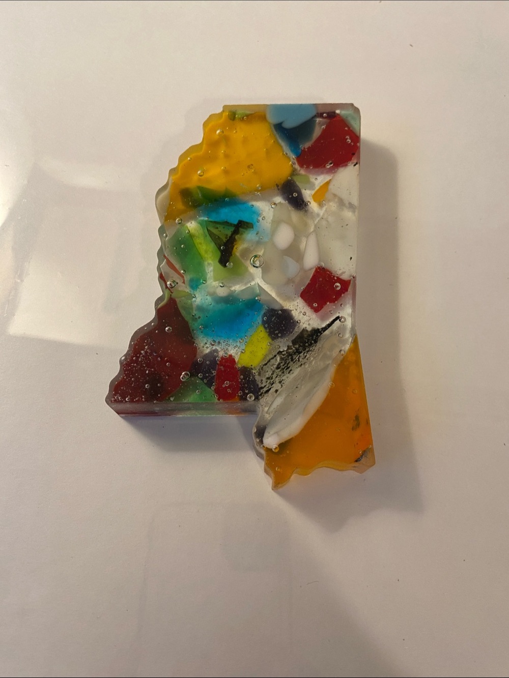 Multicolor Recycled Glass Art Accent in Yellow, Blue, Red and White